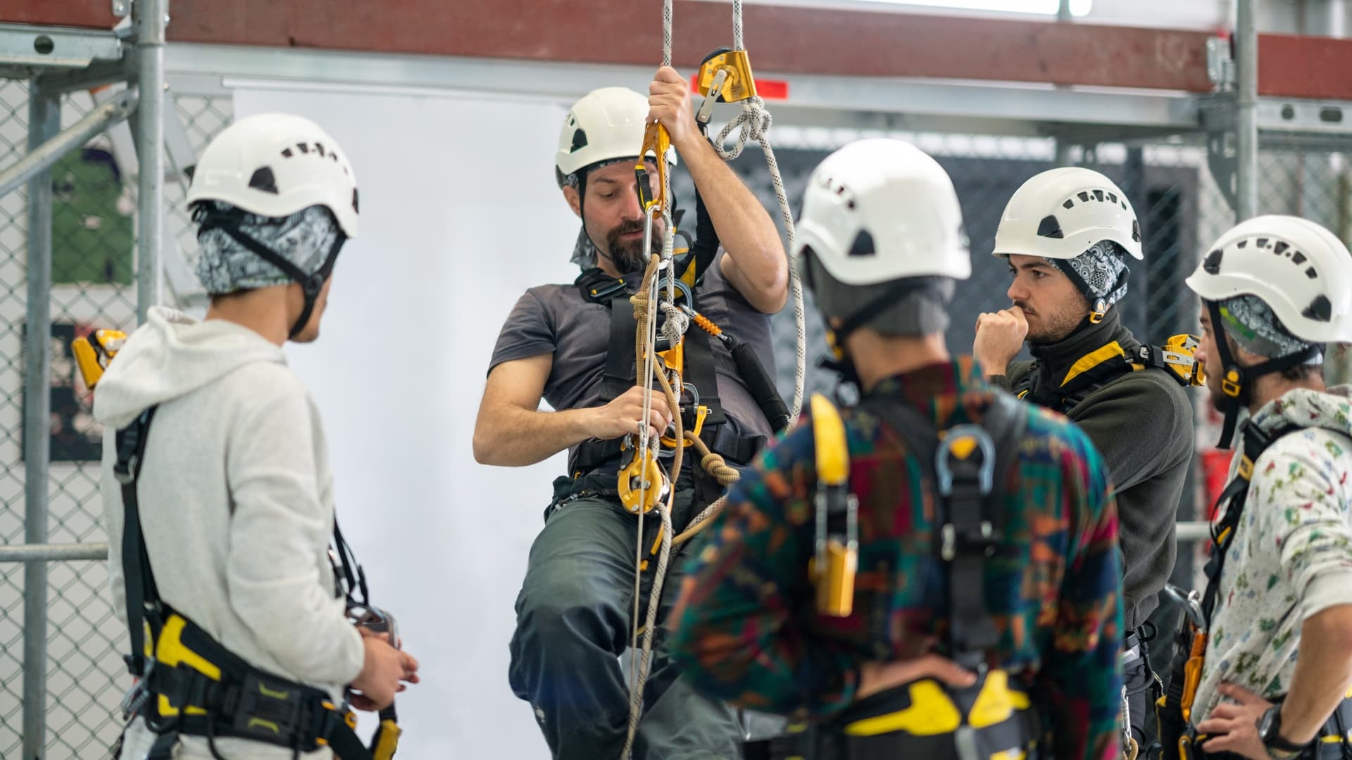 Rope access technicians working at height
